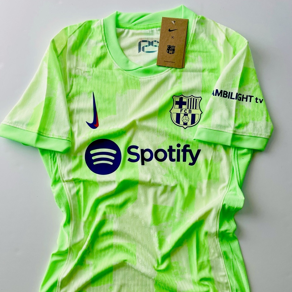 Nike FC Barcelona Neon Green Soccer Jersey with Navy Accents